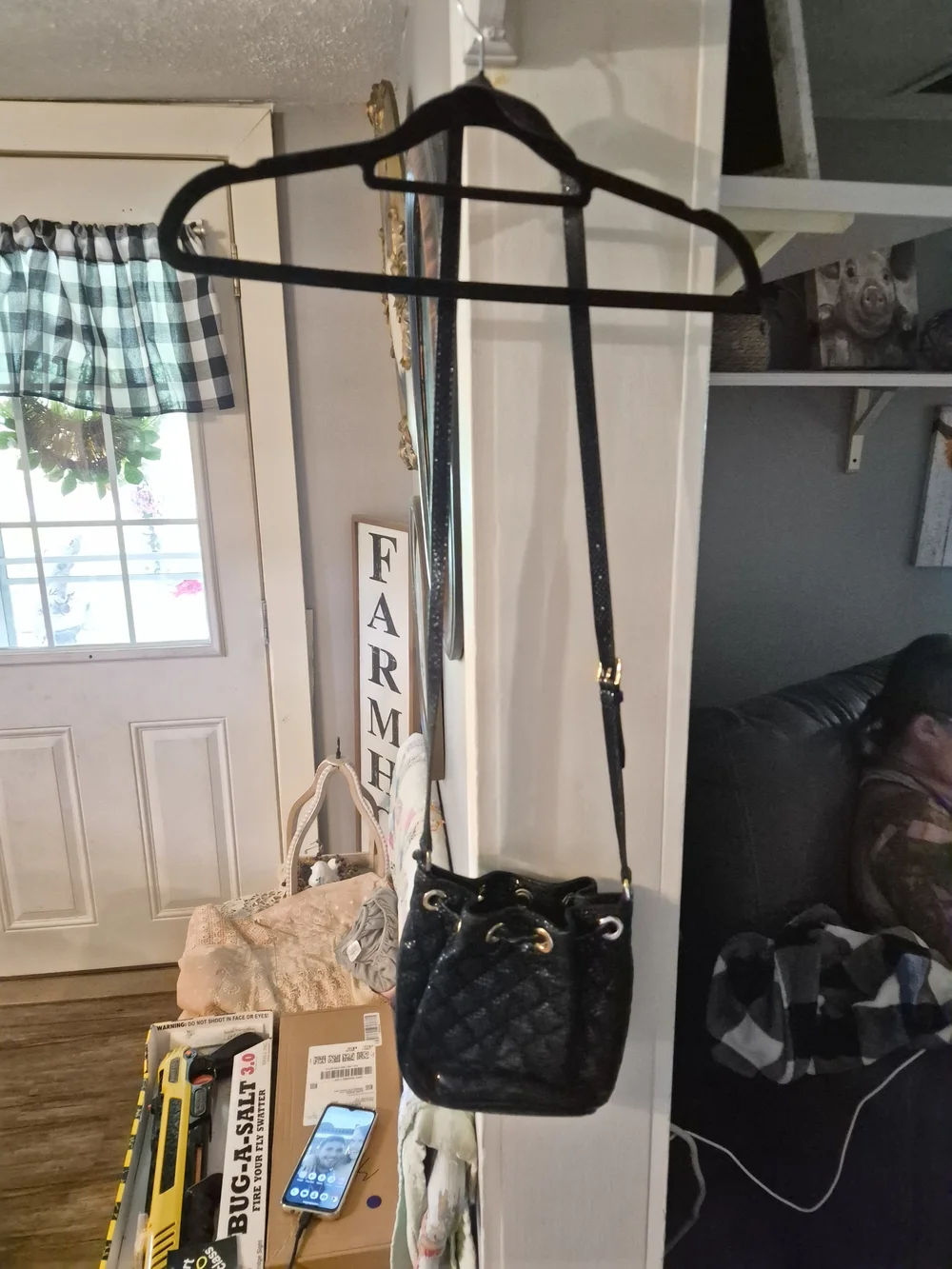 Michael Kors Black Sequin Bucket Crossbody Bag with Gold Hardware